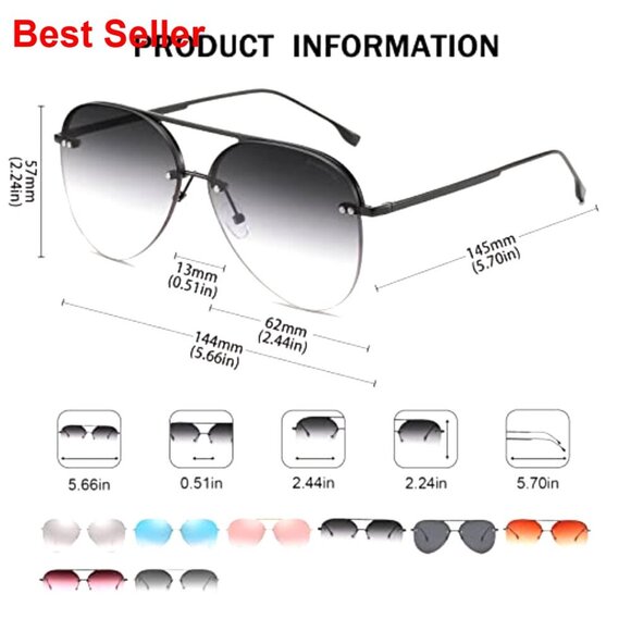 Oversized Rimless Aviator Sunglasses UV400 Protection Gradient Mirrored Lens main image 5